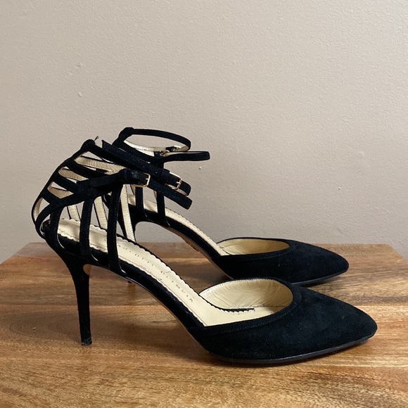 Charlotte Olympia Black Suede Aranea Spider Web d'Orsay Pump Heels Shoes - Picture 7 of 15